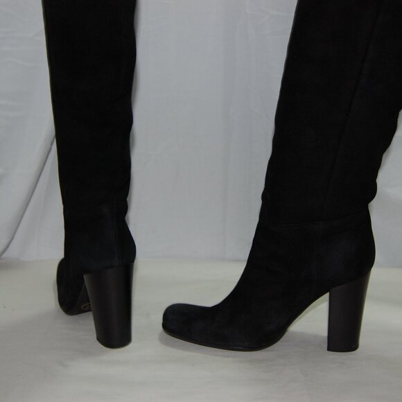 39.5/9.5❤️PRADA Black Slouch Shearling Suede Leather Over Knee High Heels Boots - Picture 10 of 13